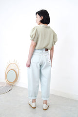 Green v neck blouse in elastic sleeves