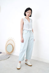Light blue floral v neck vest