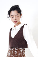 Choco brown knit vest in detail pattern