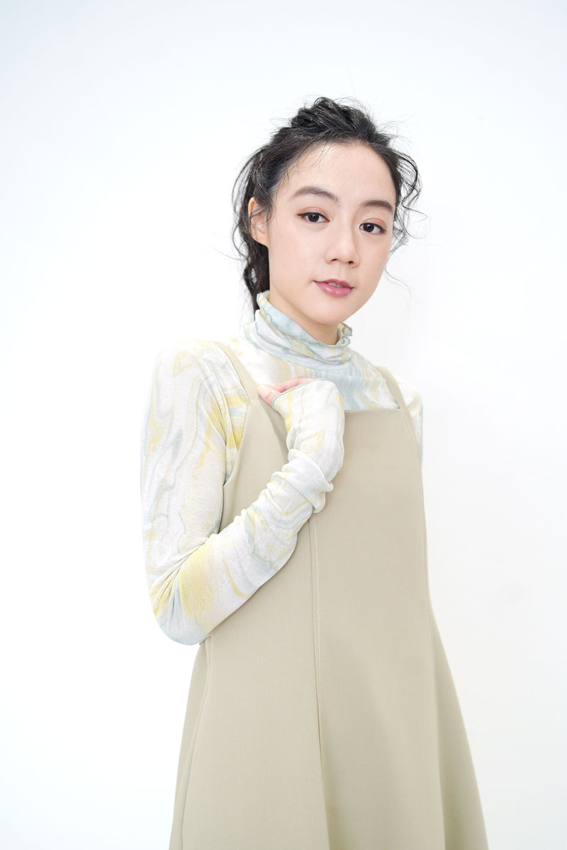 Aqua green loose collar inner in marble print
