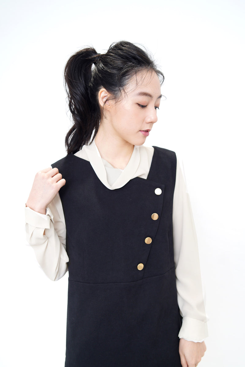 Black vest dress in buttons detail