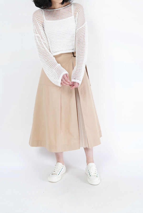 Beige a line buckle skirt w/ pleats layering