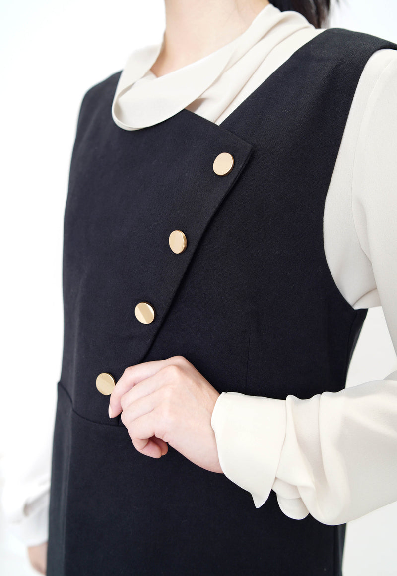 Black vest dress in buttons detail