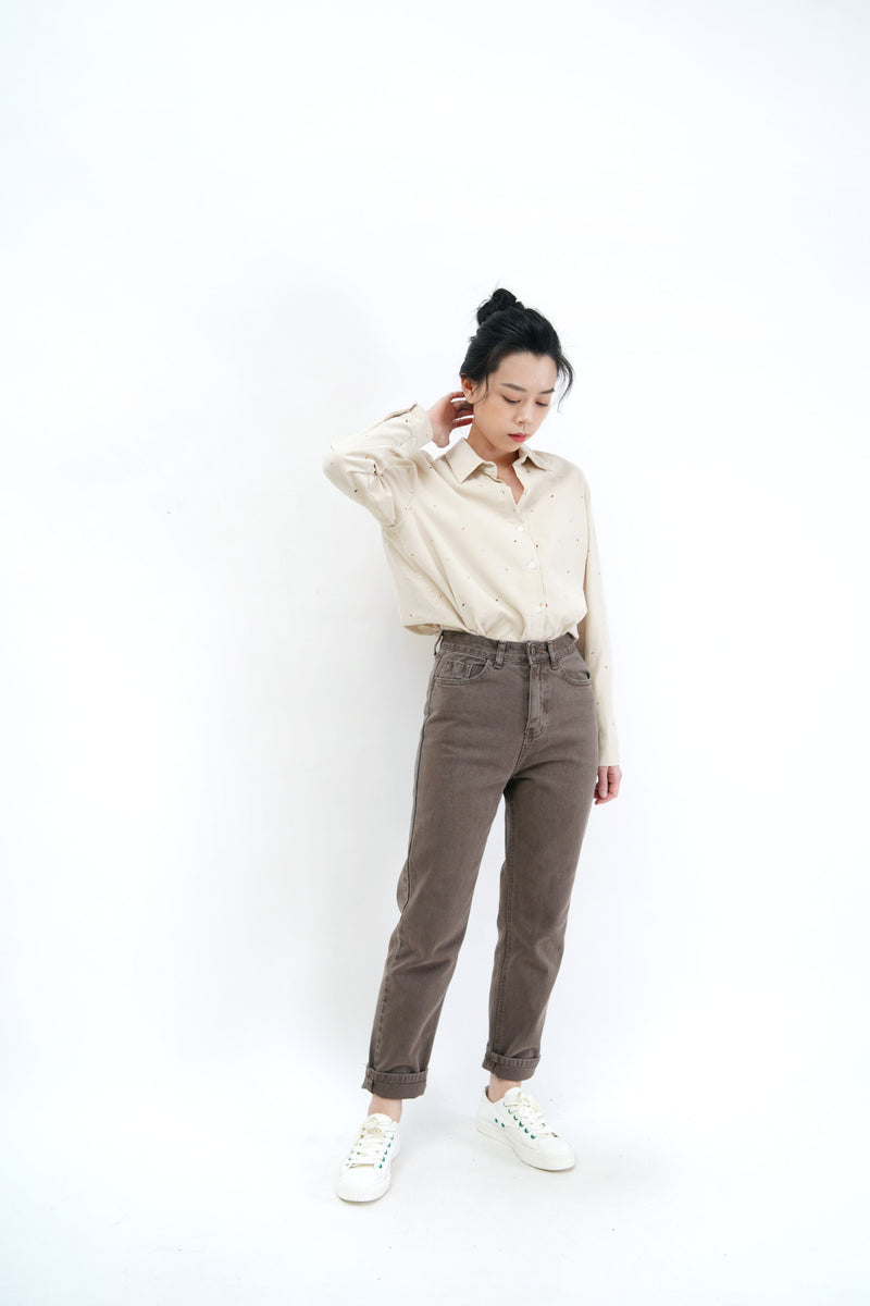 Oatmeal embroidery corduroy shirt