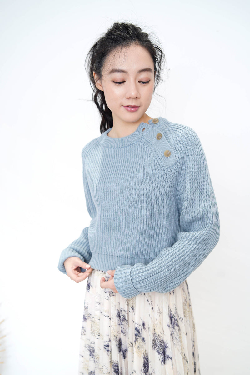 Baby blue crop sweater w/ buttons detail
