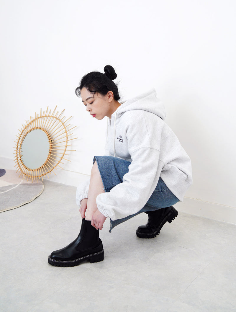Light grey flare cut hoodie w/ embroidery