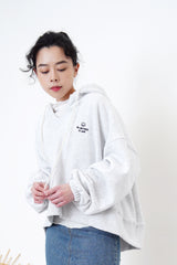 Light grey flare cut hoodie w/ embroidery