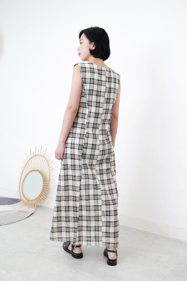 Checked maxi dress in fringe trimmed