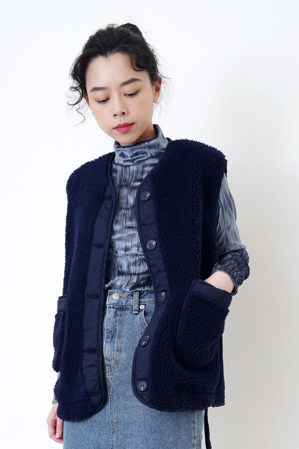 Navy borg vest jacket