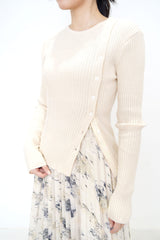 Ivory stripes texture top in side open buttons