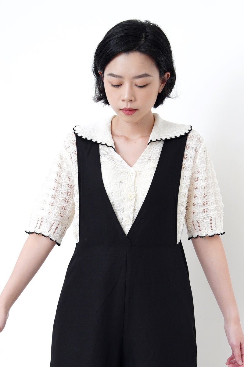 Ivory crochet cardi w/ contrast fringe