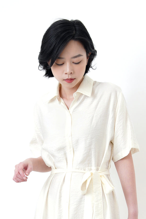 Ivory smooth shirt dress w/ waist strap