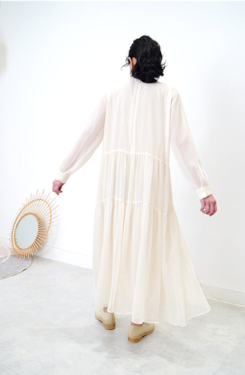 Ivory high neck chiffon maxi dress in glitters