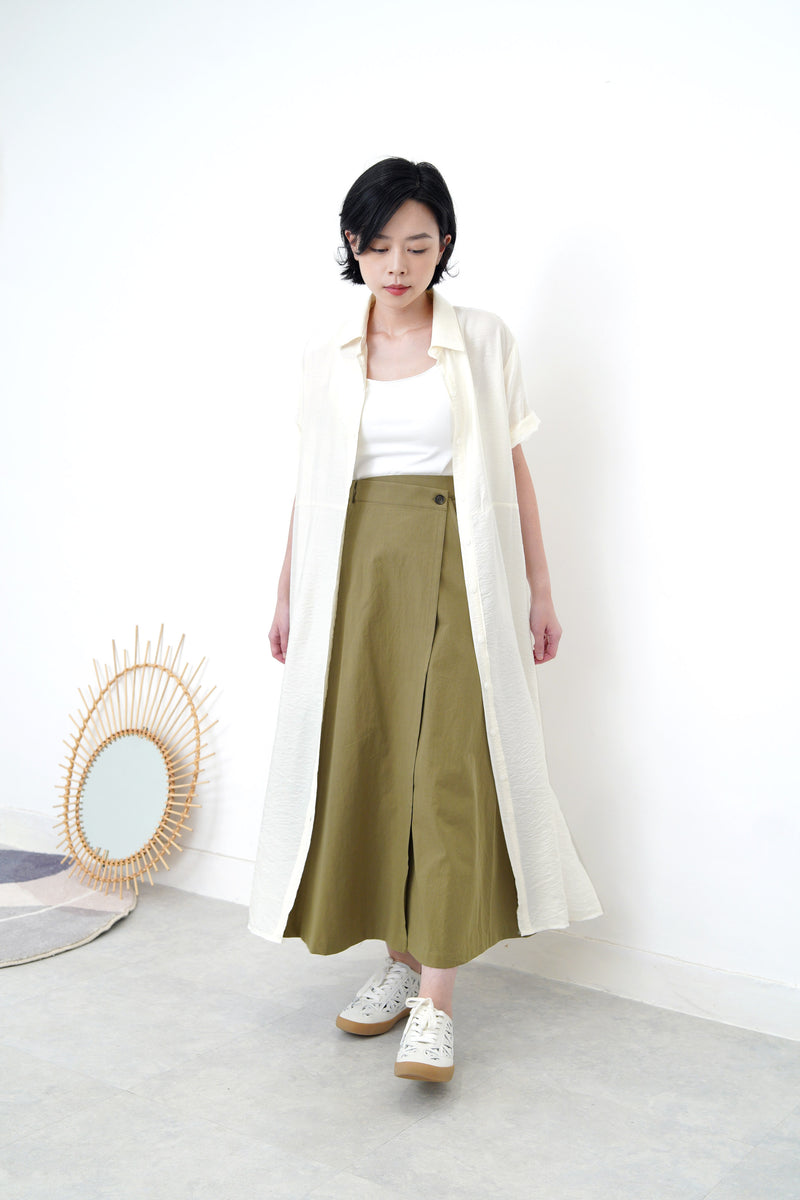 Ivory smooth shirt dress w/ waist strap