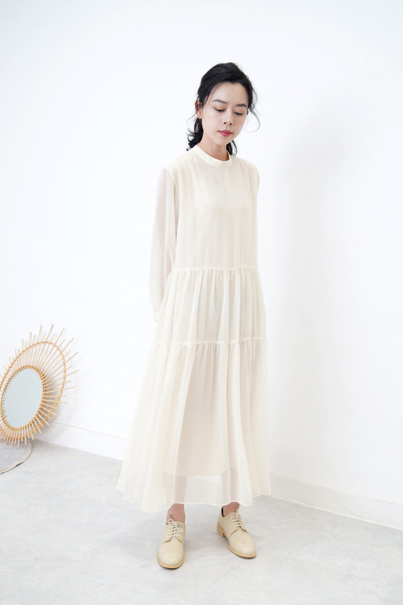 Ivory high neck chiffon maxi dress in glitters
