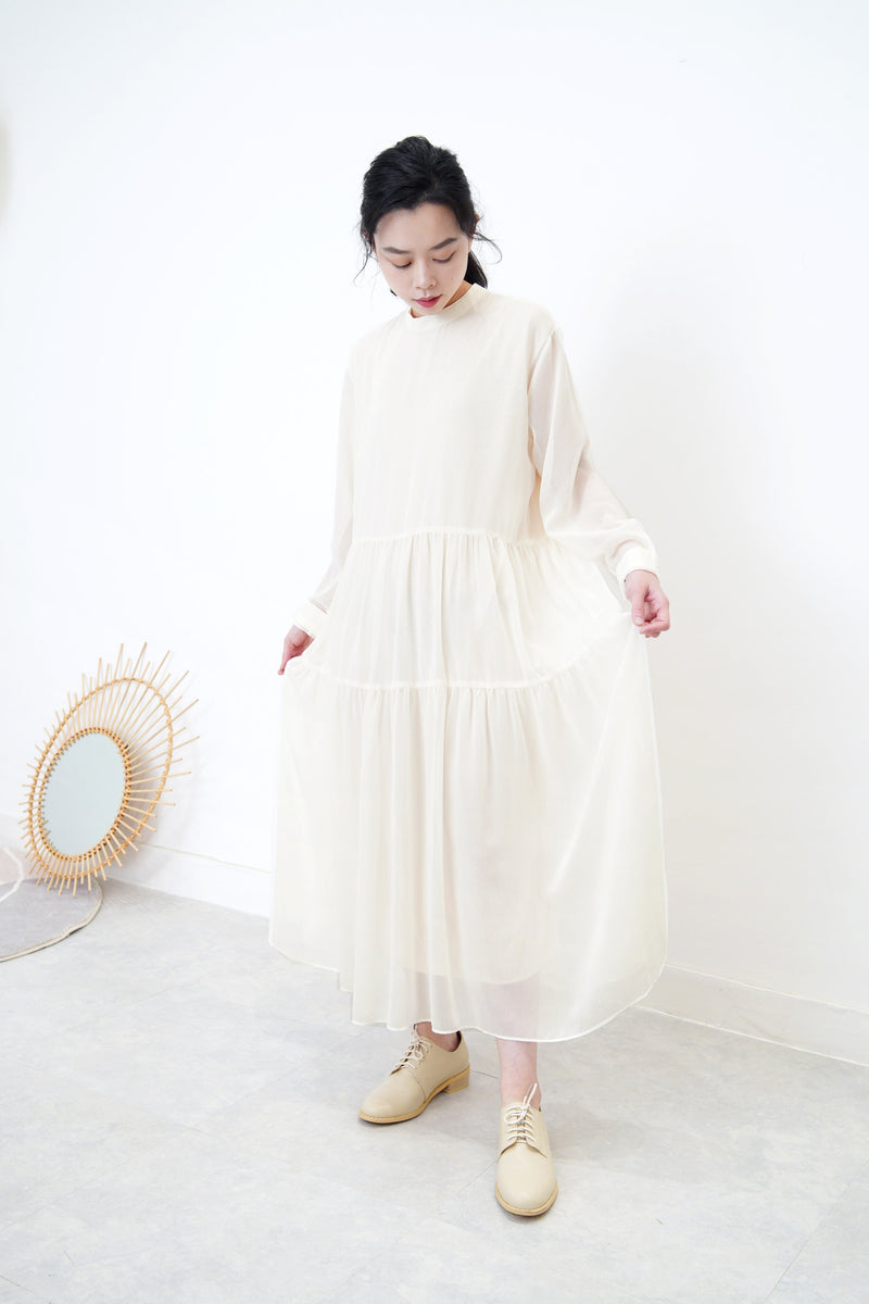 Beige wool vest slit dress w/ waist strap