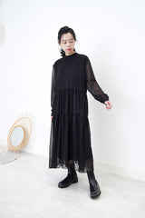 Black high neck chiffon maxi dress in glitters