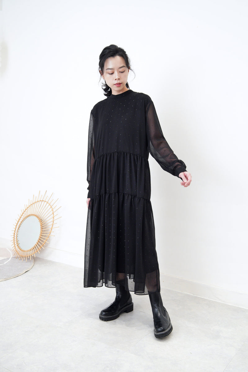 Black high neck chiffon maxi dress in glitters