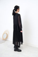 Black high neck chiffon maxi dress in glitters
