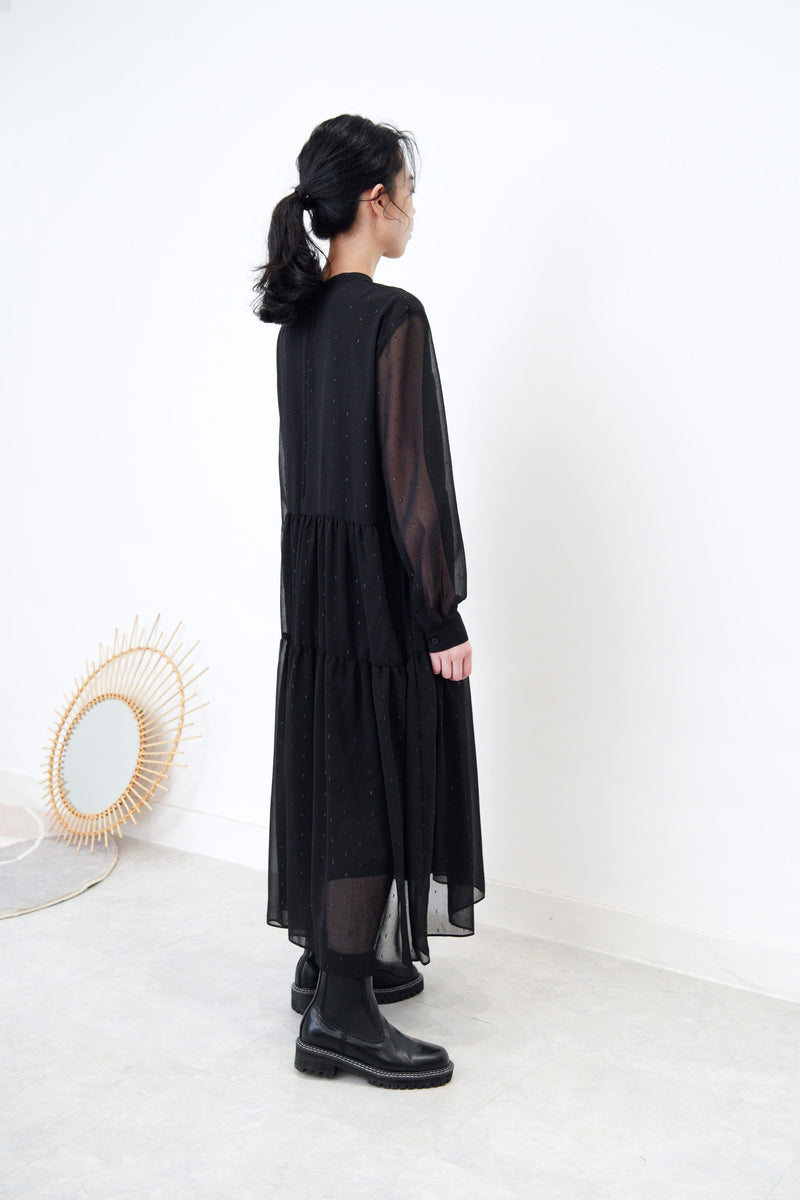 Black high neck chiffon maxi dress in glitters