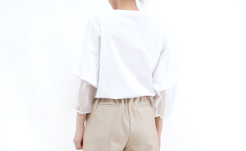 White shirt blouse w/ organza sleeves