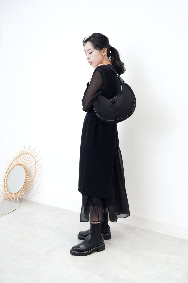 Black high neck chiffon maxi dress in glitters