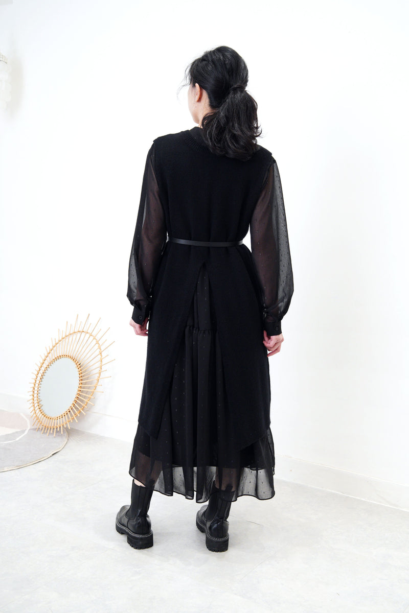 Black high neck chiffon maxi dress in glitters
