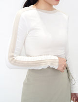 White boat neck top w/ shoulder outline details