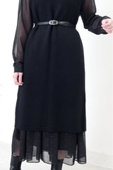 Black high neck chiffon maxi dress in glitters