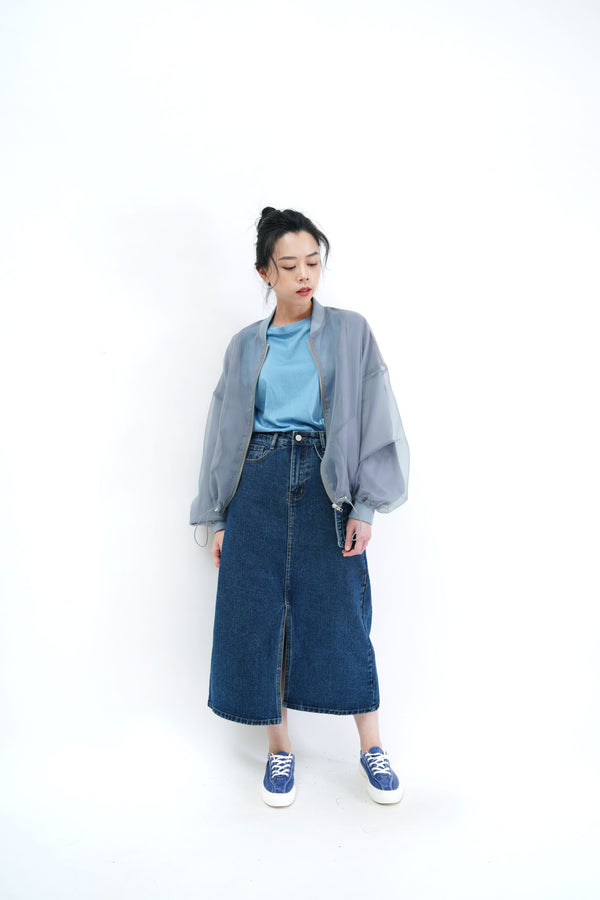 Premium grey blue organza bomber jacket