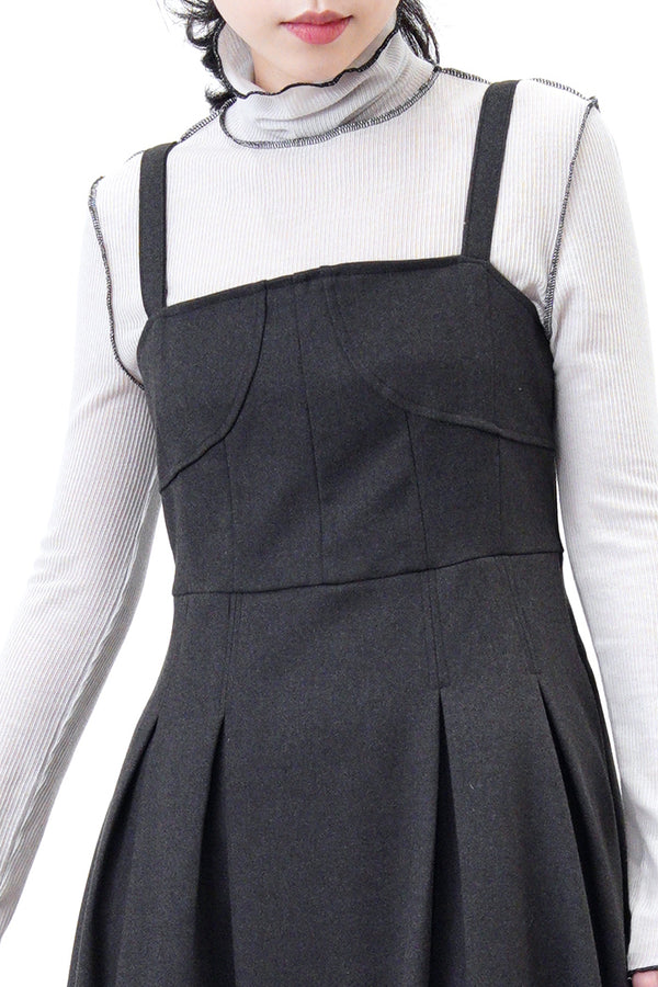 Charcoal grey corset dress in detail pleats