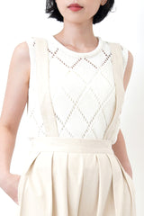Ivory pleats trousers w/ straps