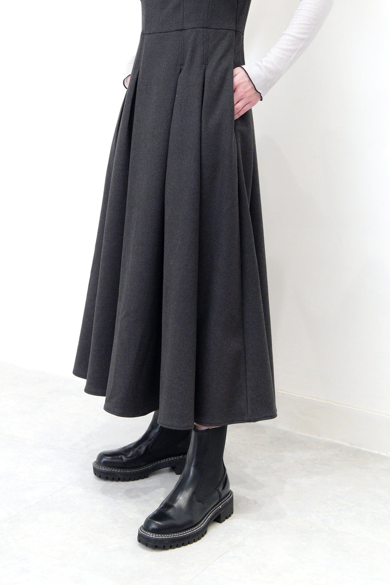 Charcoal grey corset dress in detail pleats