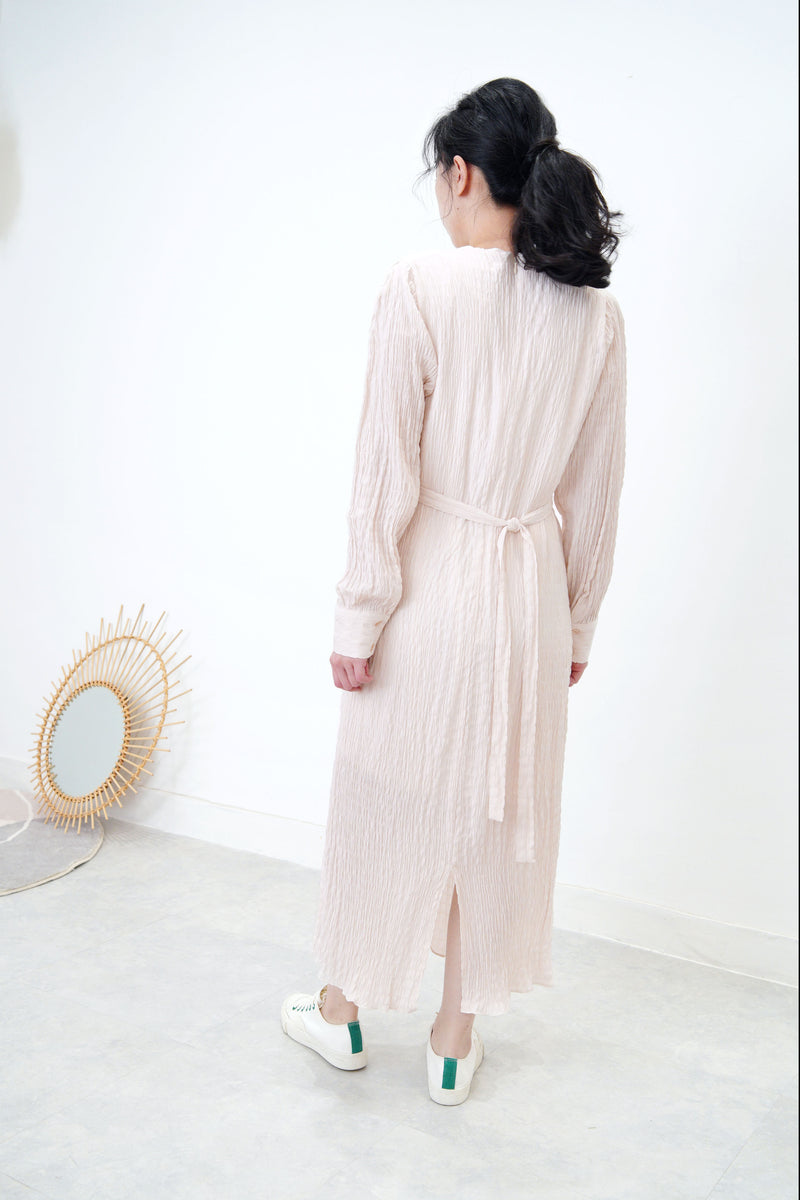 Pastel pink texture dress w/ waist strap