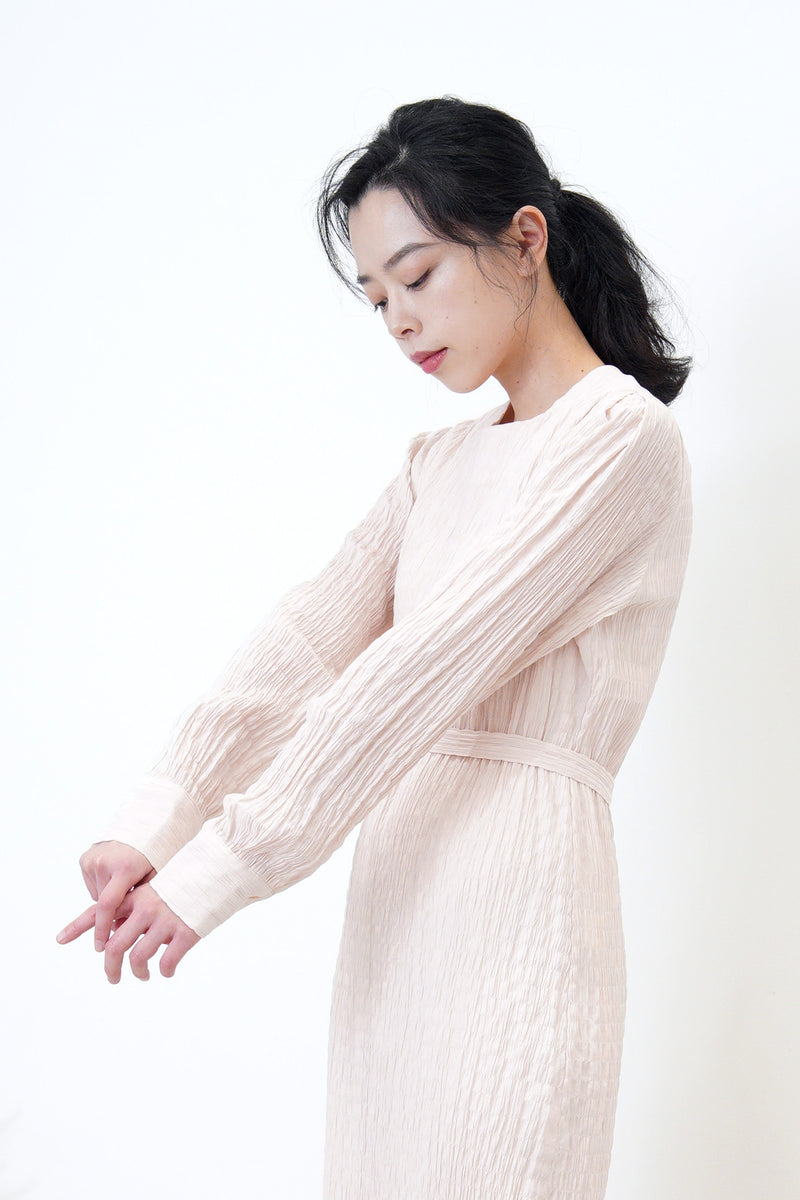 Pastel pink texture dress w/ waist strap