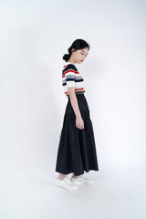 Black flare skirt in drawstring details