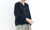 Navy v neck satin blouse in outlined stitch