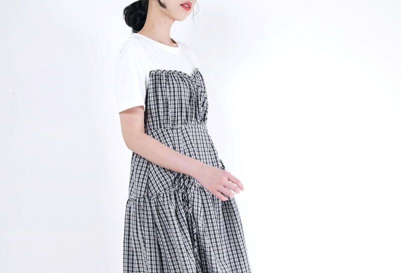 B/w checked dress w/ string details