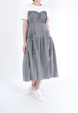 B/w checked dress w/ string details