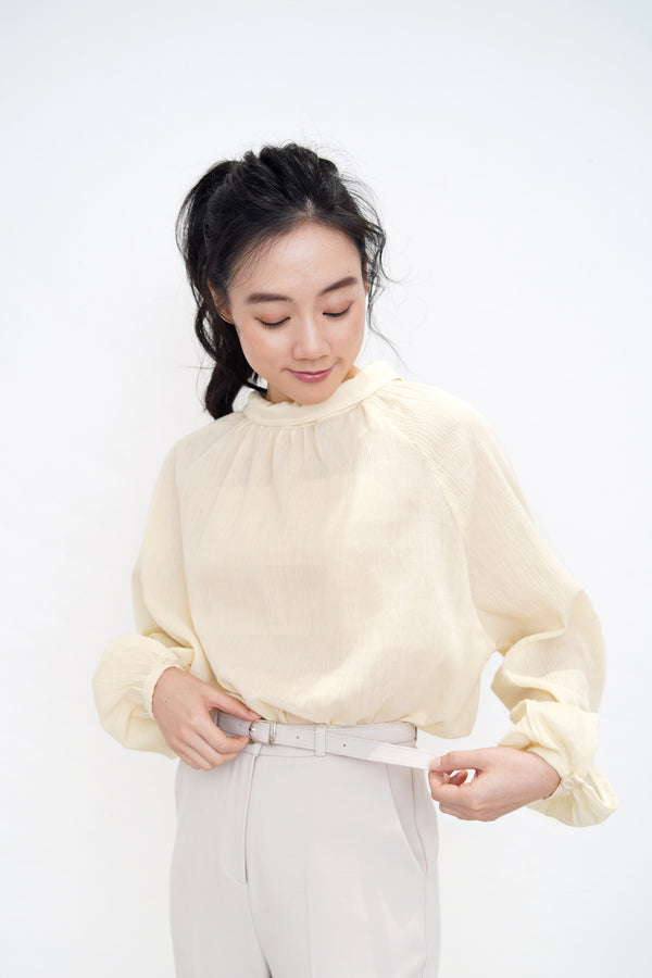 2 ways texture blouse in peplum collar