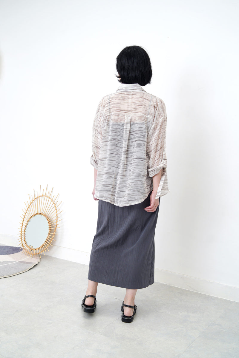 Beige chiffon shirt in stripes print