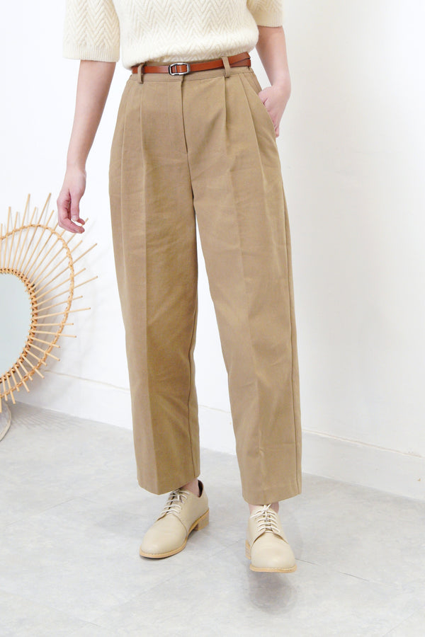 Khaki pencil cut trousers in elastic waist