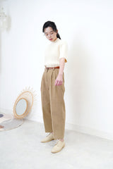 Khaki pencil cut trousers in elastic waist