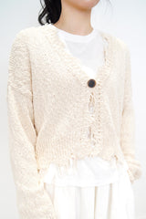 Wheat fringe trimmed cardigan in premium cotton