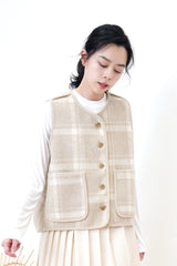 Double sided wool vest in checked pattern