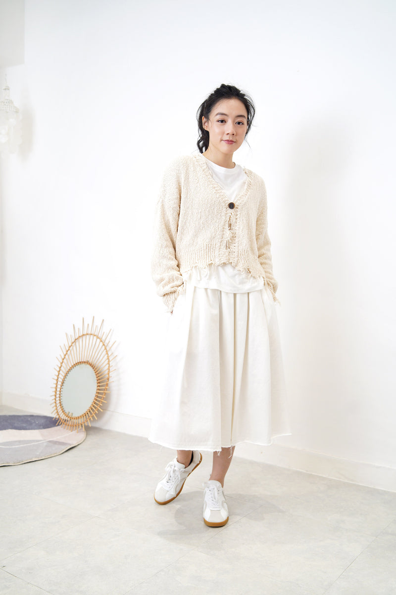 Wheat fringe trimmed cardigan in premium cotton