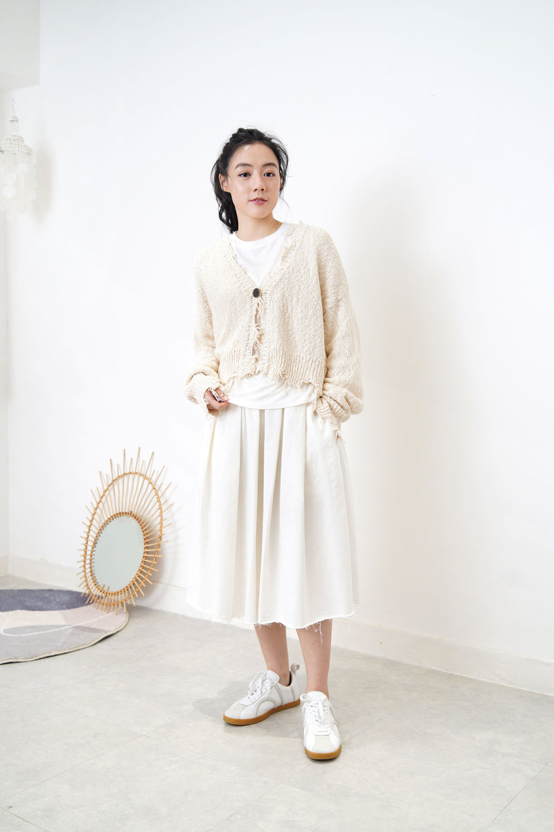 Wheat fringe trimmed cardigan in premium cotton