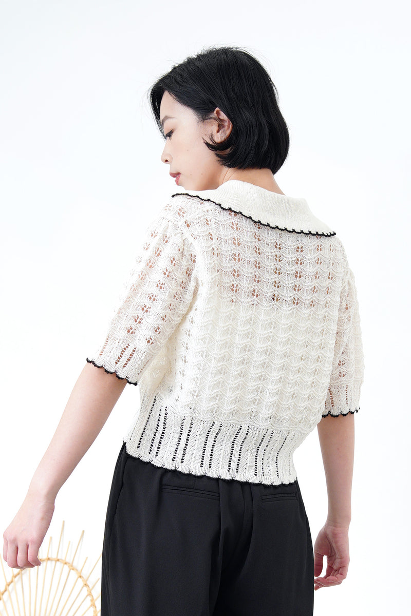 Ivory crochet cardi w/ contrast fringe
