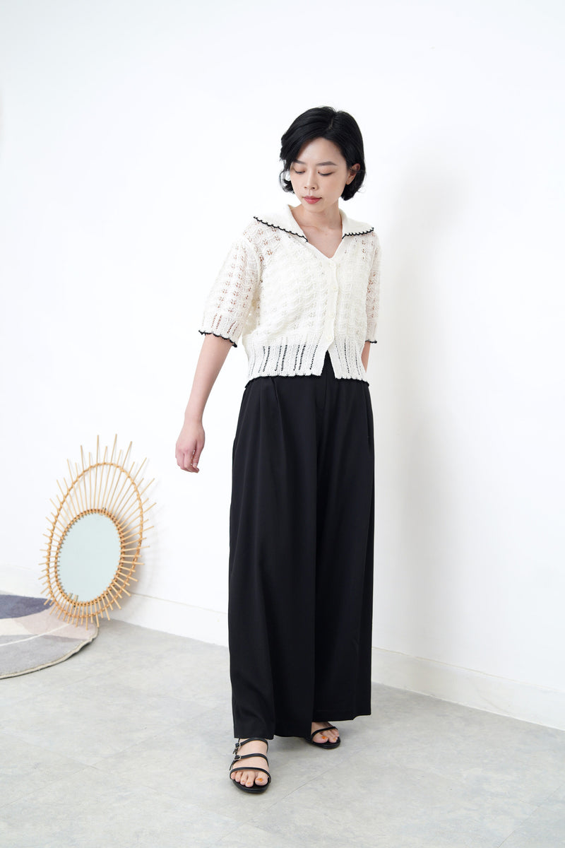 Ivory crochet cardi w/ contrast fringe