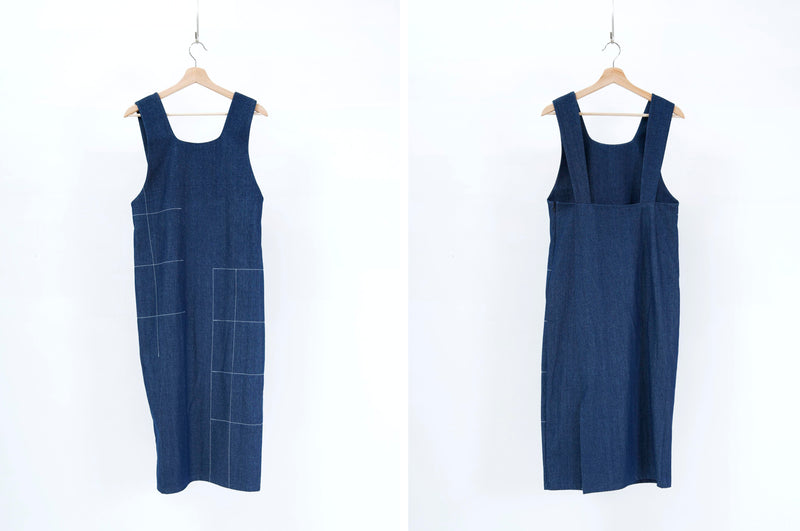 Denim dress in contrast stitch pattern